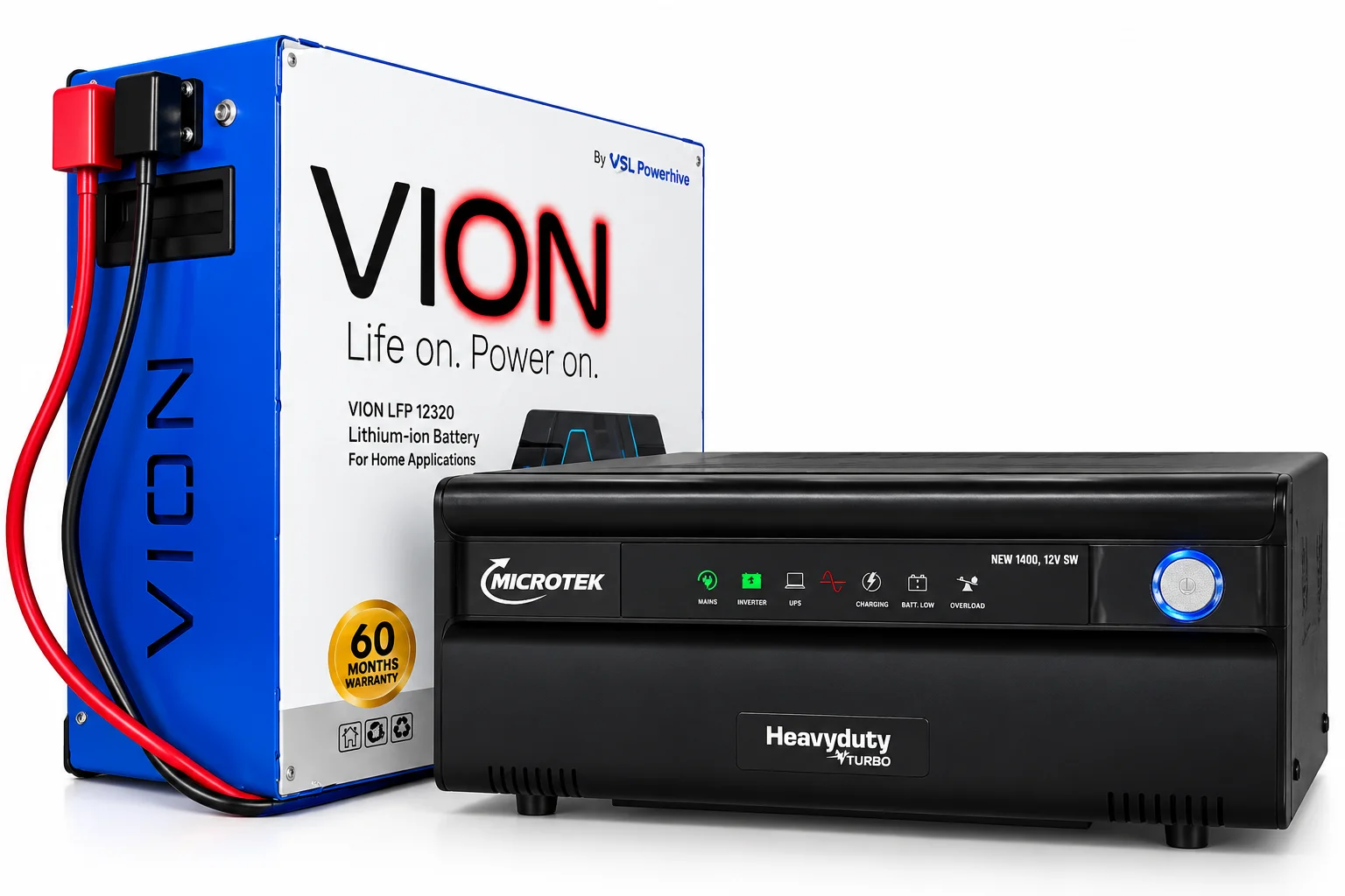 Microtek vTURBO 1400 (1150VA) pure sine wave inverter with 200Ah VION Lifepo4 battery – photo 1 of 2